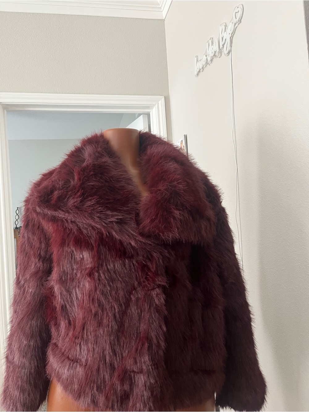 Women's Faux Fur Jacket in Deep Burgundy